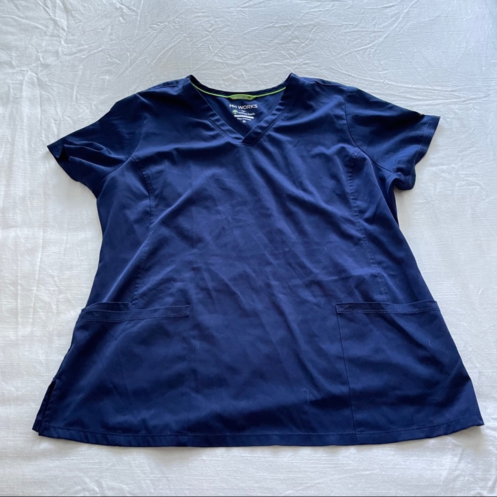 HH Works by Healing Hands Navy V-Neck Scrub Top - XL